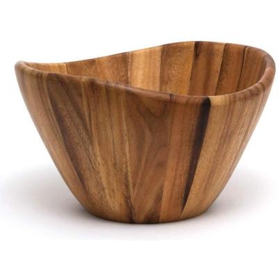 China Sustainable Acacia Legnobamboo Bowl Environmental Protection Solid Wood Salad Bowl Natural Wave Shape for sale