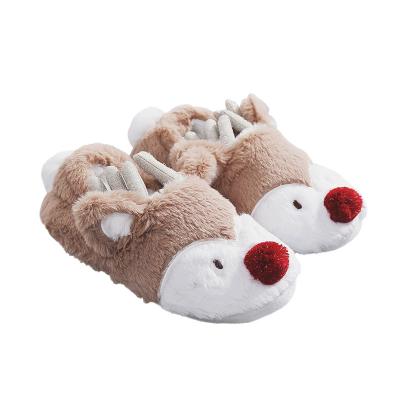 China Fashion Trend Reindeer Soft Comfortable Plush Slippers Cute Nose Plush Reindeer Animal Slippers for sale