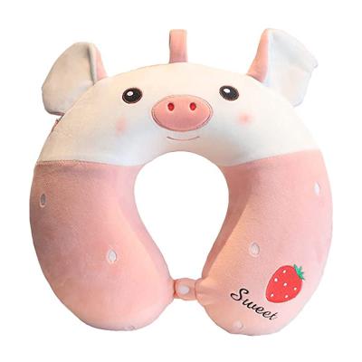 China Adorable Therapy Pink Pig Neck Pillow Memory Foam U Shaped Pillow For Moving for sale