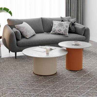 China Nordic double-layer rock board coffee table environmental protection small apartment material wood coffee table round simple modern home furniture coffee table sofa set for sale