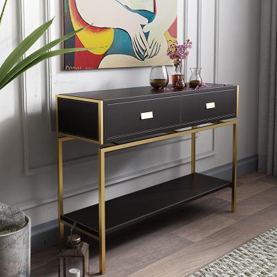 China Art Cabinet Decorative Leather Dresser Stainless Steel Table (Other) Gold Adjustable Light Luxury Modern Living Room Console Table With Drawers for sale