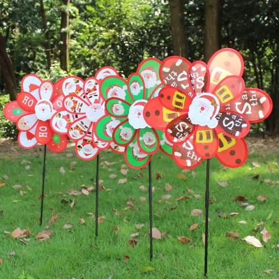 China Outdoor Toy New children's plastic toys double layer Father Christmas colourful windmill Christmas outdoor activities decoration wholesale for sale