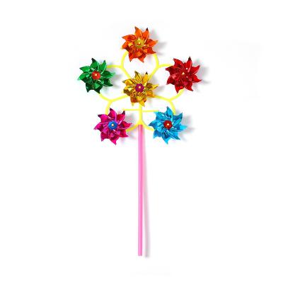 China Colorful DIY Sequins Windmill Wind Spinner Home Garden Yard Decoration Pinwheel Garden Toys For Kids Diameter 27CM for sale