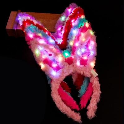 China Aluminium alloy&Plush 14 Lights New Concert Party Rabbit Ears Headdress Hair Bands Bunny Ears Led Light Up Headband for sale