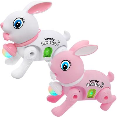 China Battery Operated New Electric Leash bunny Glowing Music Walking Children's Toy Electric Lighting Concert Cute rabbits for sale