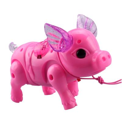 China Battery Operated Wholesale Pigs Walking Toy Cute Cartoon Piggy String Electric Toys For Kids With Music And Light Plastic Pig Toys for sale