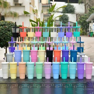 China Fashion boutique double layer minimalist hot sale large capacity plastic portable outdoor plastic cups with straw for sale