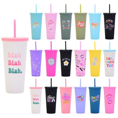 China 2023 minimalist fashion boutique style border hot selling plastic cups with lids and straws for sale