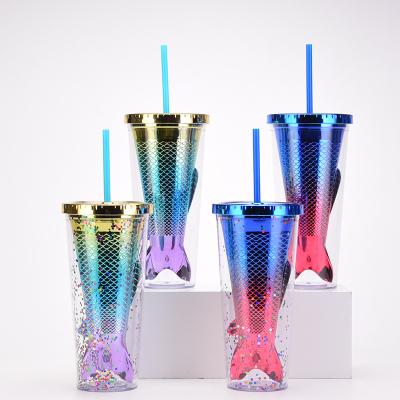 China Fashion Boutique Creative Change Mermaid Tail Minimalist Hot Selling Gradual Color Plating Plastic Cups for sale