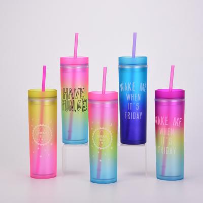 China Bright color minimalist value boutique factory direct sale rainbow double layer progressive plastic cups for sale