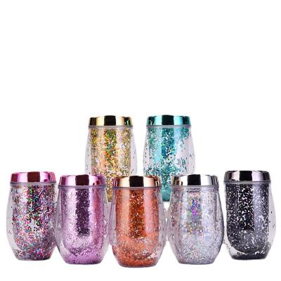 China Fashion eggshell minimalist hot sale U-shaped cup can be customized with double-layer sequin hard plastic cups for sale