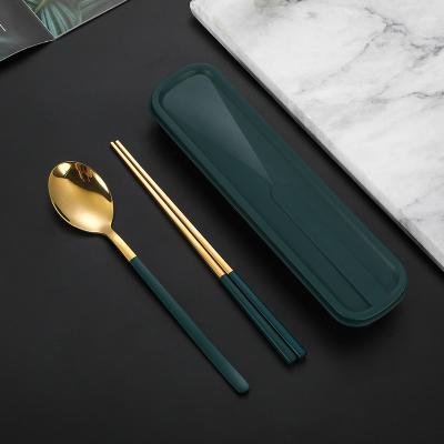 China Sustainable Popular 304 Stainless Steel Gift Making Logo Three Piece Fork Spoon Chopsticks Set for sale