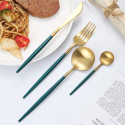 China Hot Selling 304 Stainless Steel Handle Tableware Portuguese Round Thick Western Viable Four-Piece Gift Box Custom LOGO for sale