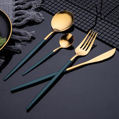 China Gold Plated Four Pieces Beauty Stainless Steel Knife Fork Spoon Viable High Tableware Household Gold Plated Gift Box for sale