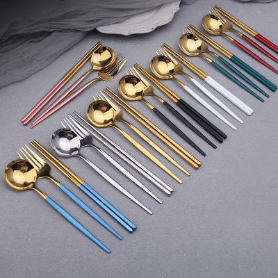 China Portable Stainless Steel Tableware Student Office Worker Travel Fork Spoon Viable Popular Portable Outdoor Chopsticks Three Piece Set for sale