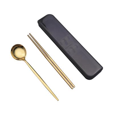 China New Viable Portable Outdoor Stainless Steel Tableware Student Office Worker Travel Fork Spoon Chopsticks Two Packs for sale