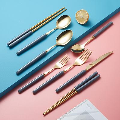 China 2023 Stainless Steel Tableware Fork Knife Nordic Lightweight Luxury Ceramic Spoon Chopsticks Sustainable Modern Flatware for sale