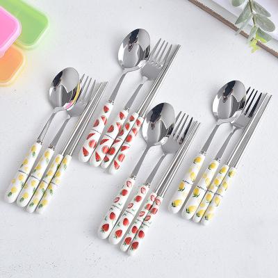 China Three-piece set of 2023 stainless steel viable portable ceramic dinnerware for children and students dinnerware set for children for sale