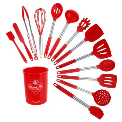 China Kitchen Viable Tools Stainless Steel Pipe Handle Silicone Kitchen Utensils Cooking Utensils Spoon Shovel 15 Pieces for sale