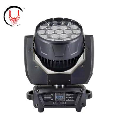 China PRO Stage Event Club Bar DJ Wedding LED Moving Head 19X15W RGBW 4IN1 Moving Head Moving Head Light Aura XLR Powercon LED Light Projector for sale