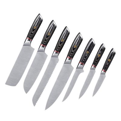 China 7 Pcs Stainless Steel Nakiri Santoku Knifed Kit Kitchen Knifeset 5Cr15Mov Stainless Steel Chef's Knife Set Of Luxury Kitchen Knives for sale