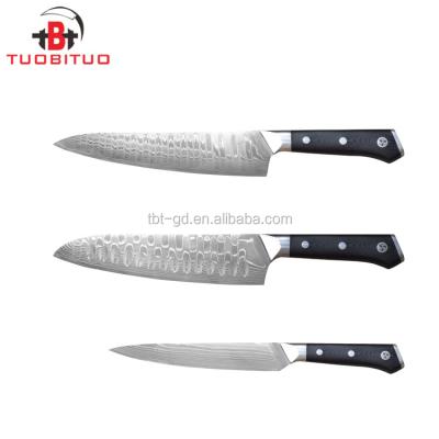 China Hot Sale AUS-10 Damascus Disposable Kitchen Knife 45 Layers New Design Stainless Steel Kitchen Knife Set for sale