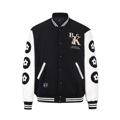 China New QUICK DRY Fashion Contrast Color Patchwork Patch Embroidered Custom Made College Bomber Flight Jacket For Men for sale