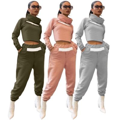 China Anti-Wrinkle Lady Hoodies Casual Sweater Gaiters Stretch Jogger Set Solid Color 2 Piece Set for sale