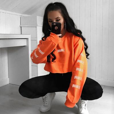 China New Style Breathable Customizable Neon Orange Letter Spring Crop Sweatshirt Women Graphic Hoodies for sale