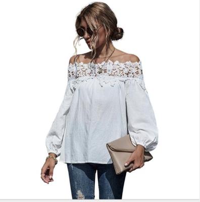 China Empty Shoulder Lace T-shirt Girls Breathable Long Sleeve Loose Drop Shirts For Fashion Women Casual Clothes Drop for sale