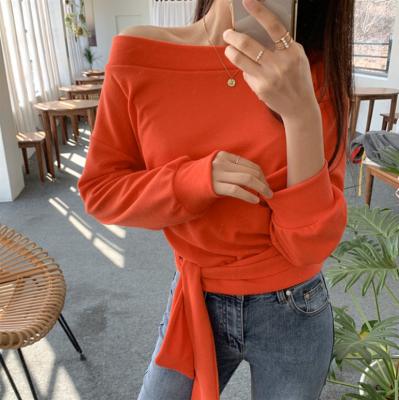 China Latest Anti-Wrinkle Long Sleeve Tops Elastic Tight Crop Tops Ladies Cool Orange Tight Sexy Top for sale