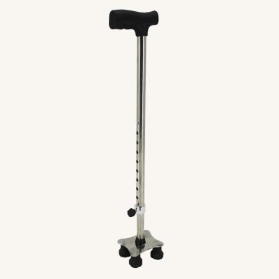 China Stable Quad Cane Hospital Health Care Stainless Steel Walking Stick Tetrapod Adjustable Legs Aid 4 Cane for sale