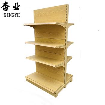 China Supermaket Factory Wholesale Wood Grain Shelves Removable Gondola Shelf Display for sale