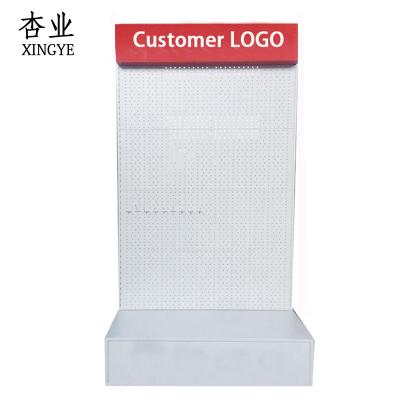 China Single-Sided/Double-sides Hanging Display Stand White One-sided Food Supermarket Shelf Basket Store 4 Layers Floor Hole Racks for sale