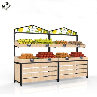 China High quality double sided wooden fruit and vegetable display rack for supermarket used for sale