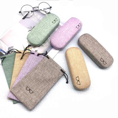 China Simple fashion mix color iron glass case custom cotton and myopia glass eyeglass case eyeglasses canvas optical box with pouch and cleaning cloth. for sale