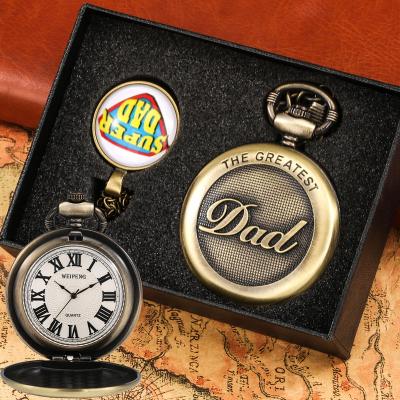 China Antique IN MY GREATEST DAD Gift Box Set Vintage Retro Pocket Watch Chain Quartz Fob Clock Fathers Day Gift For Dad for sale