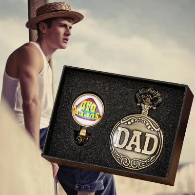 China Antique Fathers Day Watch Gift Sets Quartz Fob Chain Quartz Clock Dad Birthday Gift Box Antique Dad Pocket Watch for sale