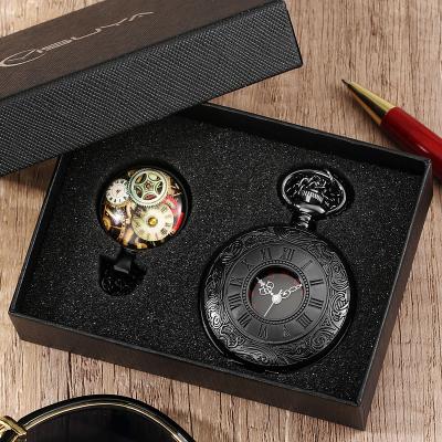 China Fashionable Hot Selling Antique Amazon Roman Numeral Pocket Watch Quartz Clock Gift Box Set For Women Men for sale