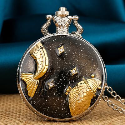 China Antique Goldfish Diamond Pocket Watch by Relogio Feminino Zegarek Damski 3D Art Clock Magnetic Starry Sky Fob Resin Fashion Ladies for sale