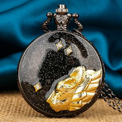 China Retro Black Pendant Women Art Pocket Watch For Men Resin Classic Antique Starry Night Theme Necklace Clock Gifts for sale