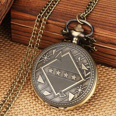 China Retro Antique Fob Chain Pendant Arabic Numerals Around The Dial Watch Stars Geometry Pattern Display Quartz Bronze Pocket Watch for sale