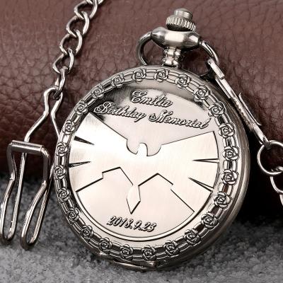 China Steampunk Clock Emilia Birthday Memorial Quartz Pocket Antique Chain Pendant FOB Watch for sale