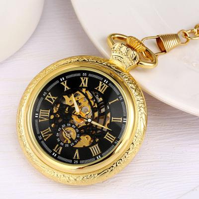 China Antique Mens Womens Chains Vintage Steampunk Skeleton Mechanical FOB Pocket Watch Hand-winding Clock Pendant Necklace Gift for sale