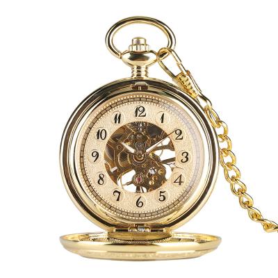 China Retro Golden Groomsmen Pocket Antique High Quality Hand-wind Mechanical Watch Transparent Pendant Watch for sale