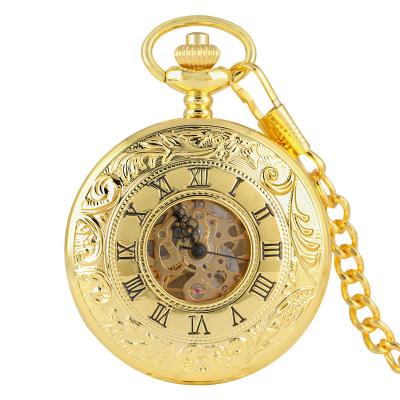 China Antique Antique Hand Winding Gold Mechanical Pocket Watch Steampunk Mechanical Double Clock Hunter for sale