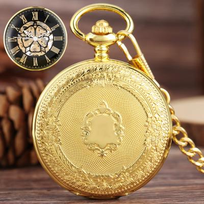 China Antique Royal Gold Shield Crown Model Steampunk Clock Antique Gold Pocket Watch Mens Womens Manual Mechanical Watch for sale