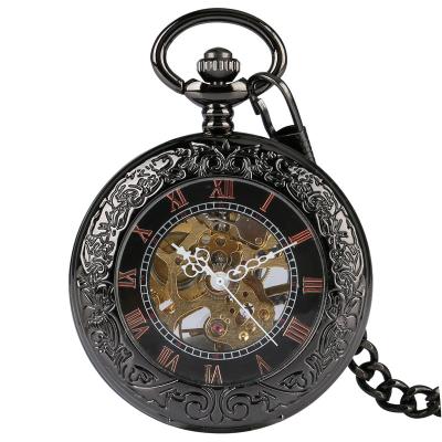 China Antique Pocket Watches Supplier Retro Hand Wind Mechanical Pocket Watch With Cavity Skeleton Chain FOB Antique Mechanical Pocket Watch for sale