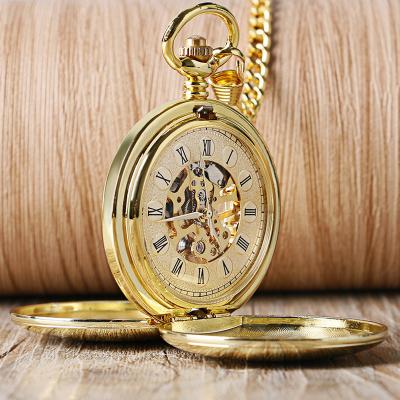 China Antique Vintage 2 Sides Open Mechanical Clock Mens Steampunk Mechanical Pocket Watch With Double Chain Hunter Mechanical Pocket Watch With Double Chain for sale