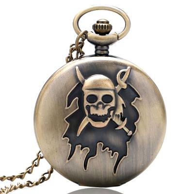 China Antique Pirate Skull Cross Sword Designed Vintage Cheap Pocket Watch With Chain, Digital Pirate Pocket Watch for sale